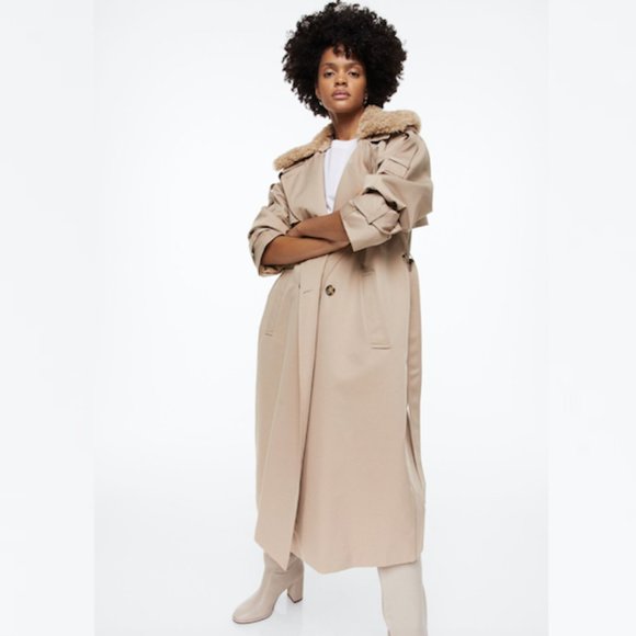 H&M Double-breasted Trench Coat Beige Sz XS NWT - Picture 6 of 10
